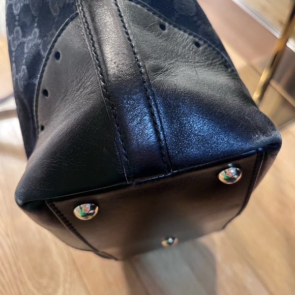 Gucci GG Black Canvas Tote with Horsebit Gold Tone Detail - Picture 10 of 15